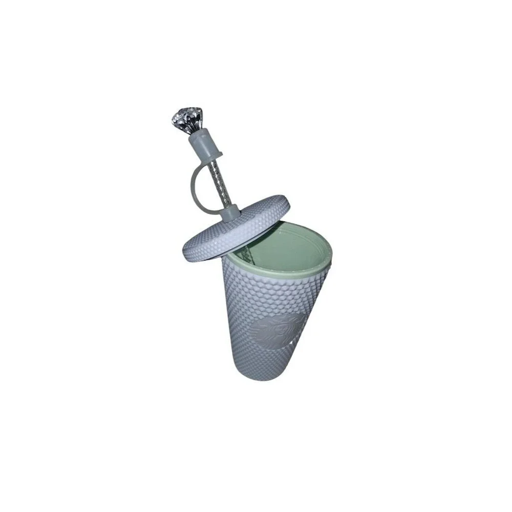 Starbucks 2021 White Studded Cold Cup‎ Tumbler 24oz with Lid & Straw jewel straw